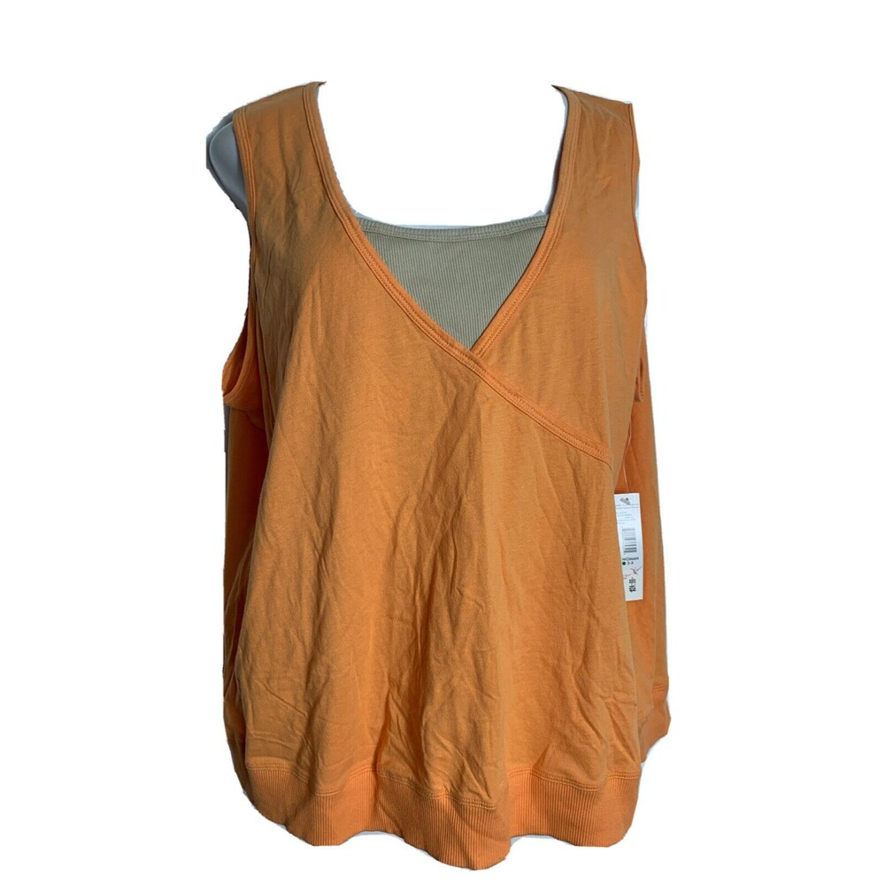 Womens Plus Size 3X Top Sleeveless Oleg Cassini Sport Orange Ribbed Cotton